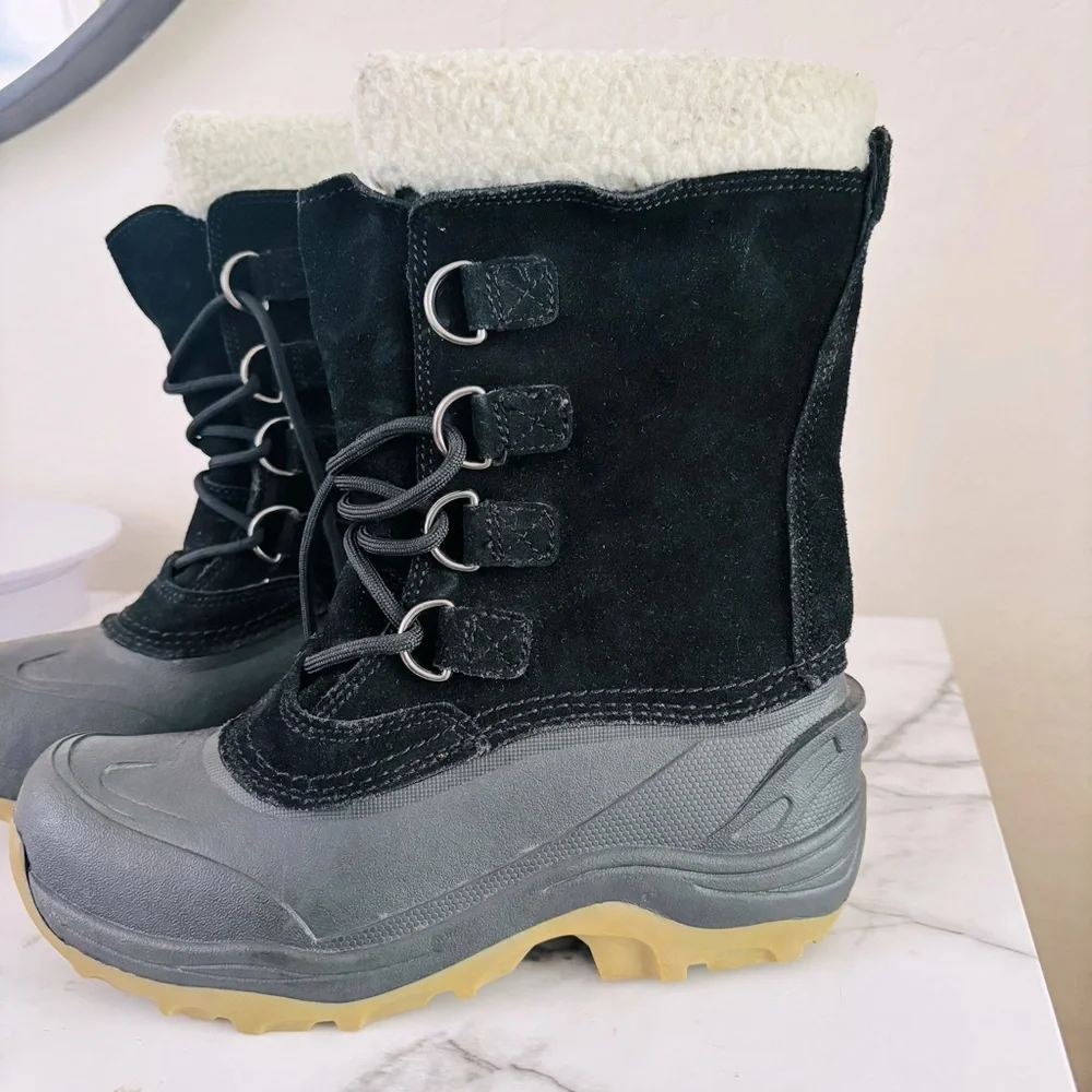 Lands End‎ 394530 Black Leather Rubber Waterproof Insulated Snow Boots Boys 3